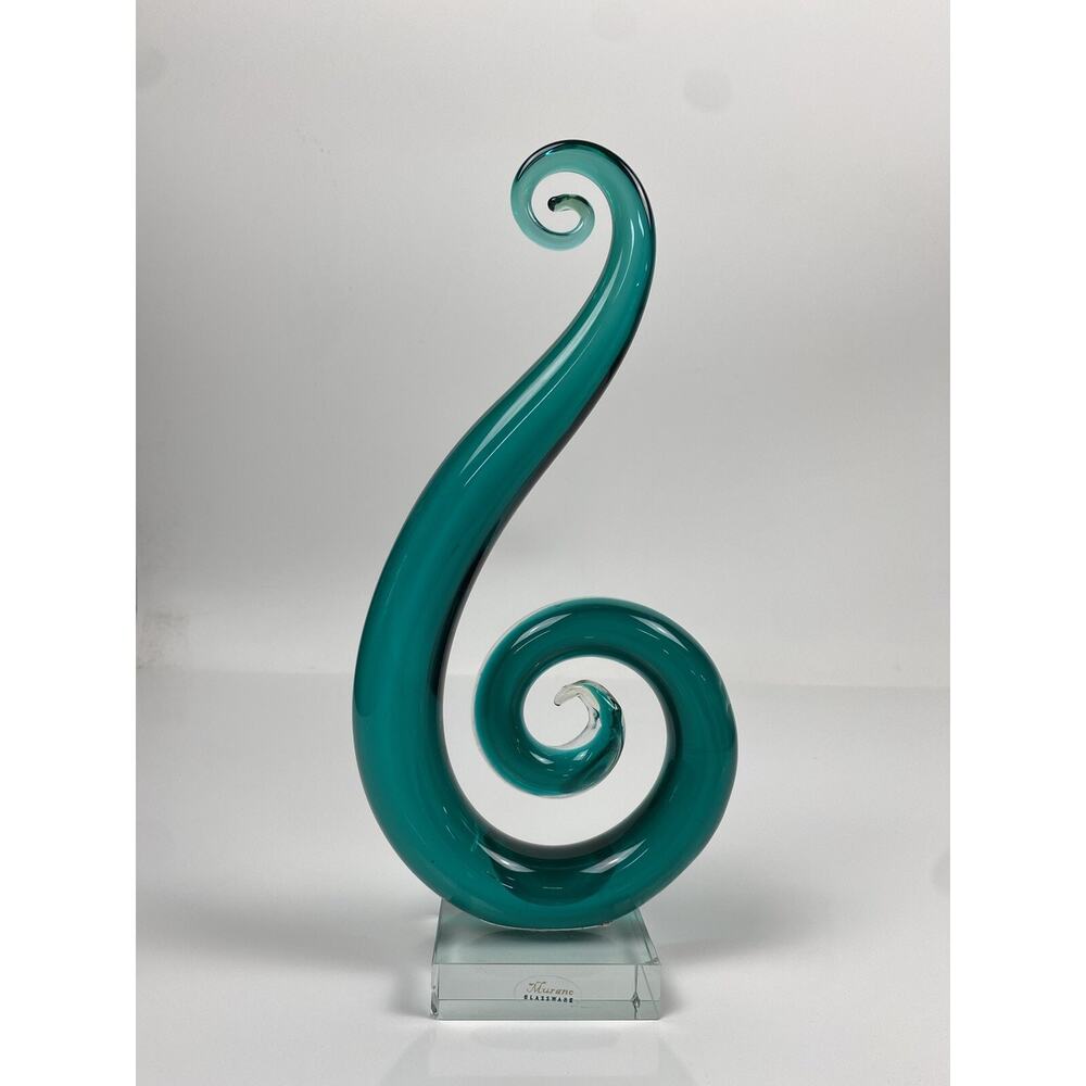 Vtg Murano Glassware Cristalleria Stile D'arte Art Glass Swirl Turquoise Green